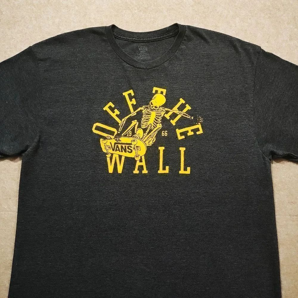 Vans Off The Wall Dark Gray Tee with Yellow Skeleton Graphic -B